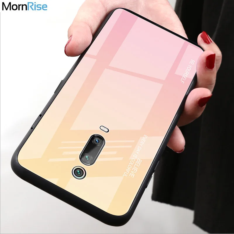 Блестящая задняя крышка для Xiaomi MI 9T чехол с градиентом закаленное стекло мягкая