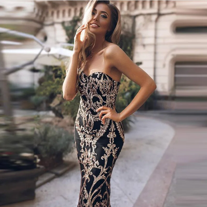 Robe De Soiree Longue Дешевое вечернее платье с пайетками без бретелек с бусинами Формальные Длинные вечерние платья Выпускные вечерние платья