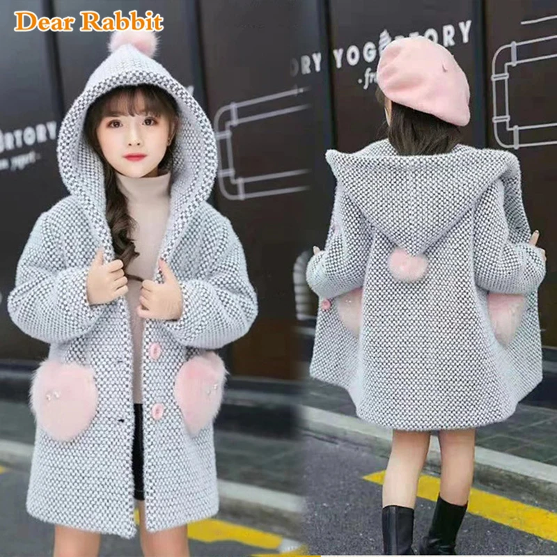 Girls winter coat girls outerwear New Winter Sweater Cotton Kid Outerwear clothes toddler children casual turn-down collar plaid wool Coat for girls clothing