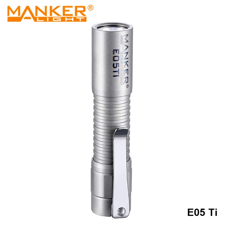 US $44.95 Manker E05 Ti Titanium Alloy LED EDC Tourist Camping Light AA 14500 Battery Pocket Keychain Flashlight With Carry Clip