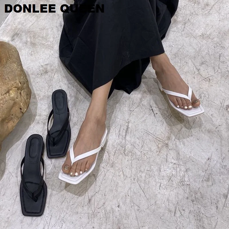 2020 New Fashion Square Toe Heels Slippers Women Slip On Slides Narrow Band Sandal Summer Shoes Beach Flip Flops Outdoor Slipper | Обувь