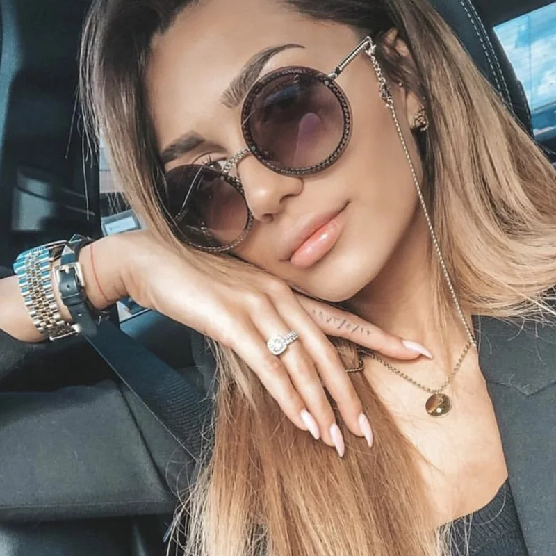 

2019 New Ladies Metal Chain Frame Sunglasses Women Frameless Glasses Brand Designer Fashion Trend Luxury Round Sunglasses UV400
