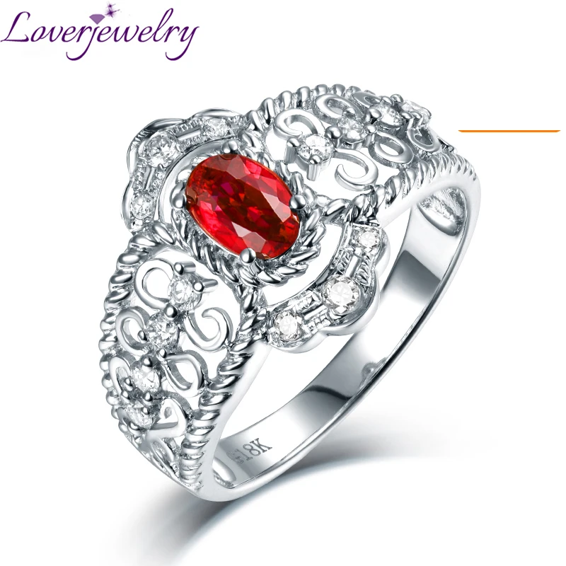 Ruby Rings LOVERJEWELRY, кольцо, роскошный дизайн, красный рубин, Женское кольцо, 14 к, белое золото, особая годовщина, бриллиант для женщин, обручальные кольца - Цвет камня: Ruby Rings