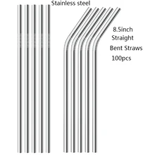 Прямые изогнутые соломинки для напитков, партия 100 шт./партия, вечерние металлические соломинки многоразовая нержавеющая сталь трубочки для напитков 215 мм* 6 мм
