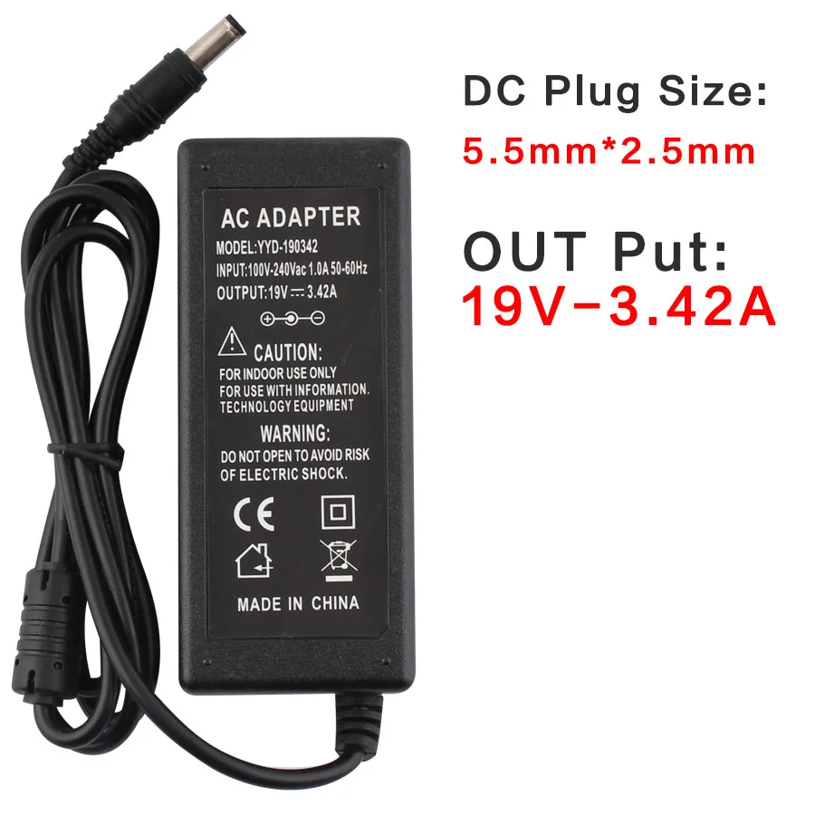 

19V 3.42A Universal Laptop Notebook Power Supply Adapter 5.5X2.5mm AC DC Adapter Power Supply Laptop Charger 65W B450 B550 B560