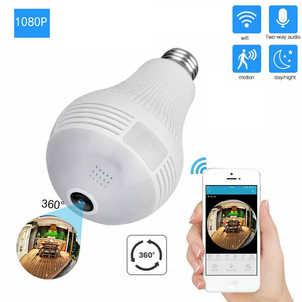 HD 1080P WiFi мини камера V380 VR рыбий глаз Умный дом Охранная CCTV лампа панорамная