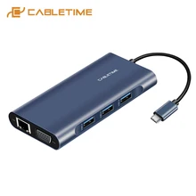 Câble USB C HUB vers HDMI USB 3.0 SD/TF Type C bleu foncé lecteur de carte VGA 3.5mm adaptateur pour Huawei Matebook 13 PD charge C257(China)
