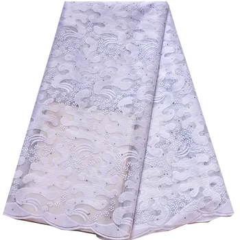 

Pure White Nigerian High Quality African Tulle French Cloth Lace Embroidery Milk Silk Fabric For Bridal dresses N2717