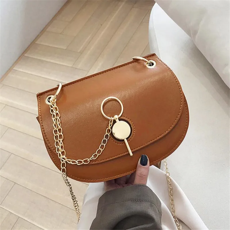 

2020 Women Saddle Bag Leather Mini Chain Shoulder Crossbody Bags Retro Trendy Design Messenger Bag Handbag Purse for Ladies New