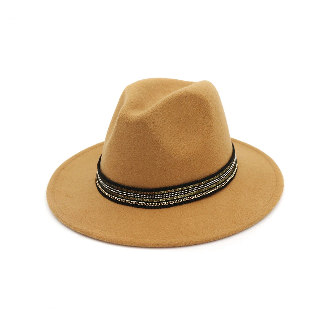 Унисекс для мужчин и женщин шерстяная шляпа Fedora с полосатая лента джаз шляпа Панама шляпа