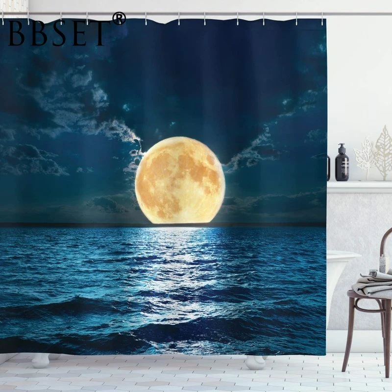 Ocean Shower Curtain Super Moon Over Ocean Surface Midnight Pattern Waterproof Multi Size Cortina De Bano Bathroom Decor Shower Curtains Aliexpress