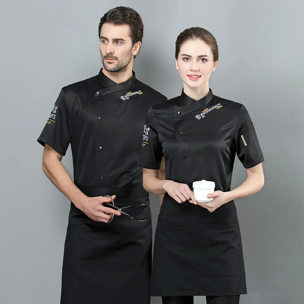 4 colors Food Service restaurant catering chef Workwear M-4XL high quality chef uniforms short sleeved embroidery Chef Jackets