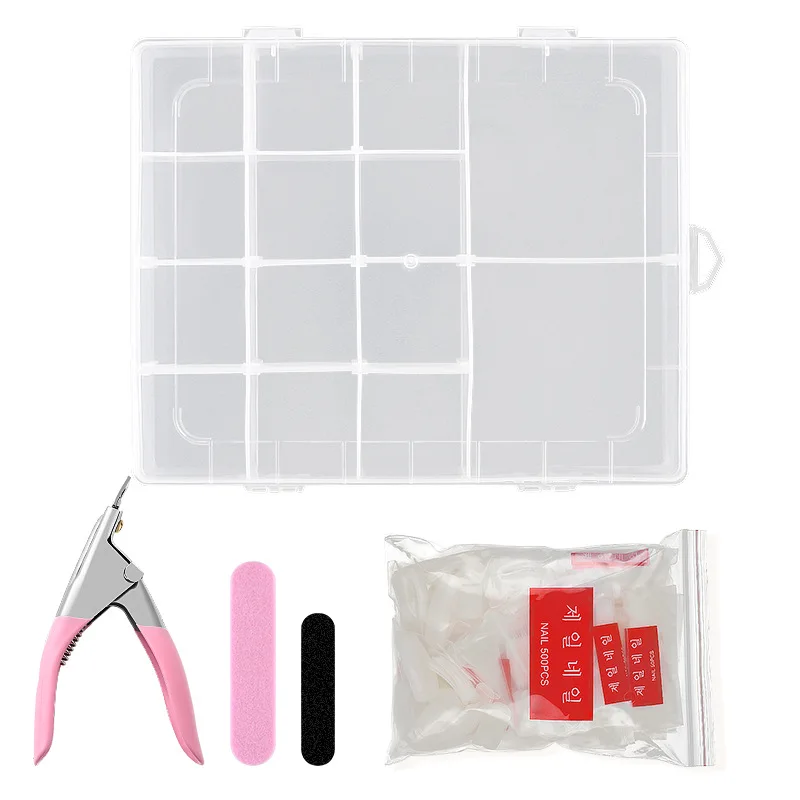 

200/500Pcs False Nails Set French Tips Nail Clippers Nail Storage Box Nail File Sponge Files Transparen Fake Nails Nail Art Tool