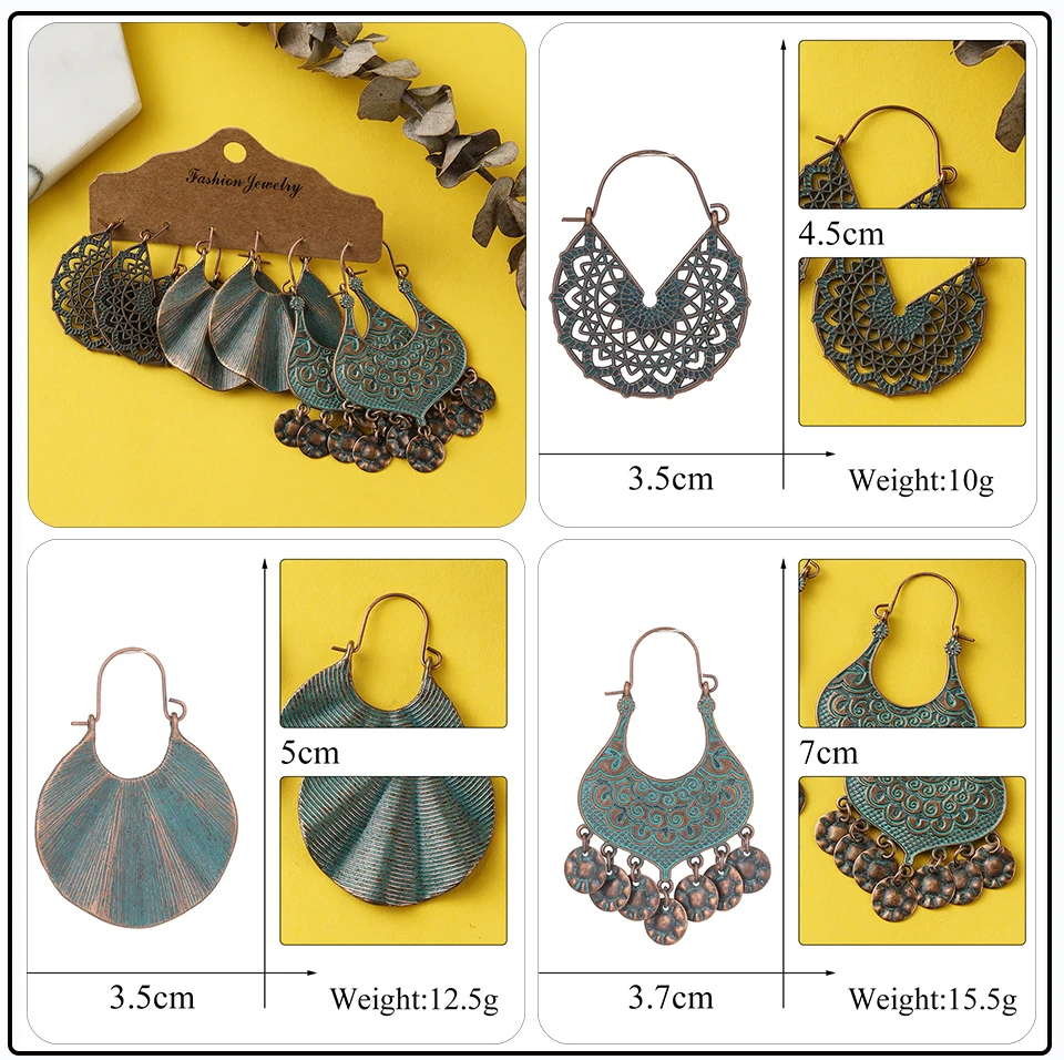 Bronze Silver Blue Ethnic Earrings Sets Jewelry Long Metal Tassel Hanging Dangling Earrings for Women (2)