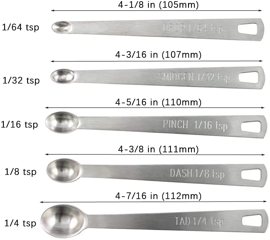 Measuring Spoons Set 5 Pcs Small Stainless Steel Mini Measuring Spoons 1/4  1/8 1/16 1/32 1/64 tsp Dry or Liquid Ingredients Teas