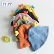 

Baby Hat Autumn and Winter Children Lovely Candy Color Heart-Shaped Fisherman Hat Infant Warm Wool Windproof Sun Shading Hat