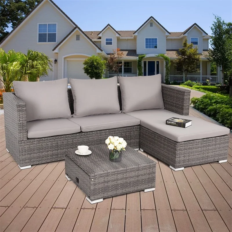 3 Pcs Steel Frame Adjustable Seat Rattan Wicker Sofa High Quality Garden Outdoor Furniture Set HW58279+ 3 Pcs Steel Frame Adjustable Seat Rattan Wicker Sofa High Quality Garden Outdoor Furniture Set HW58279+