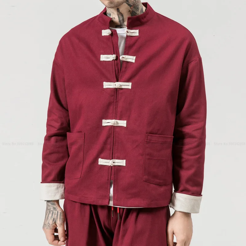 Men Chinese Style Hanfu Tops Pants Traditional Ethnic Kung Fu Jackets Trousers Cotton Linen T-shirt Oriental Fashion Clothing