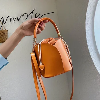 

Fashion Women Shoulder Bags PU Leather Bags Flower Bucket Korean Japanese Style Candy Color Handbag