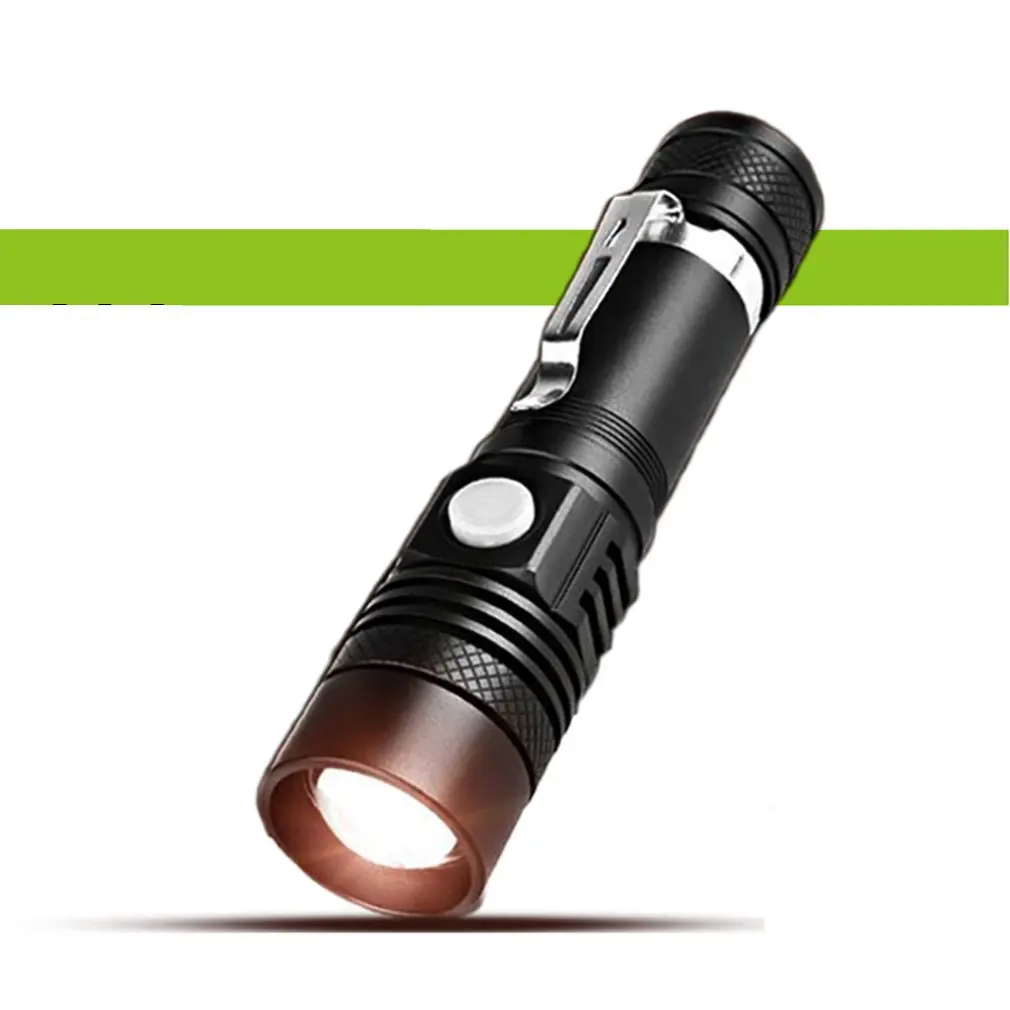 Светодиодный фонарик для самообороны T6 с бликом, с большим диапазоном Usb, для зарядки, маленький фонарик с зажимом для ручки, для наружного освещения, мини-фонарик