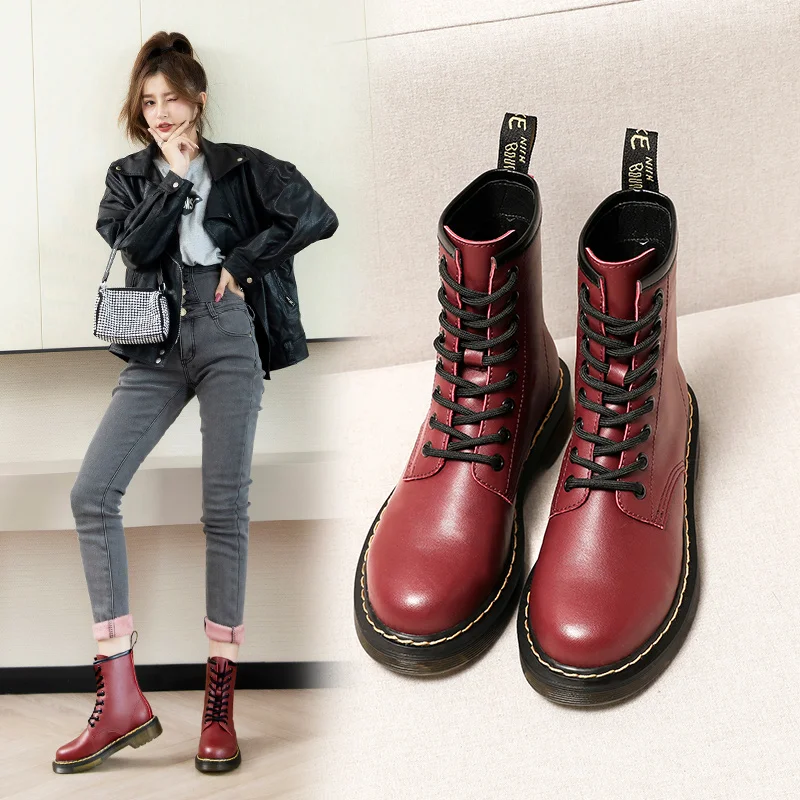 

2020 Fashion Martens Boots Women Ankle Boots Winter Platform British Wind Thick Short Ladies Boots Combat Motorcycle Black 0433