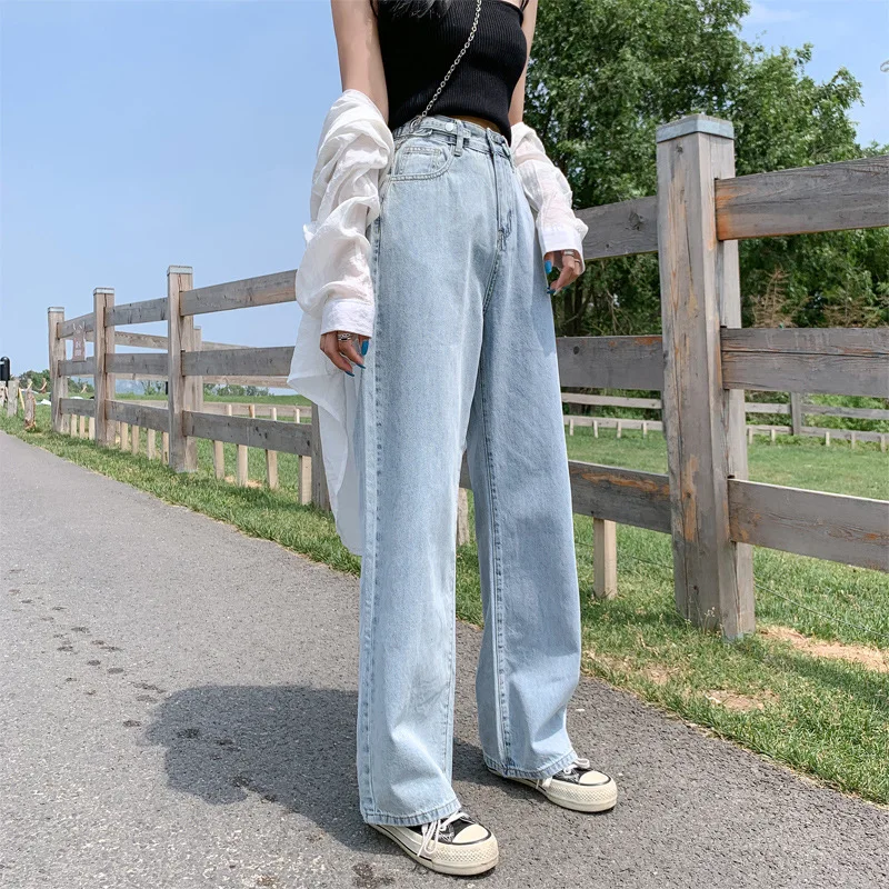 日本の公式オンライン 女性用ワイドレッグデニムパンツ ハイウエスト ラージ 調節可能 ストレート ヴィンテージファッション ブルー ロング ワイルド 21 値下げ可能 Www Carnavalkids Com