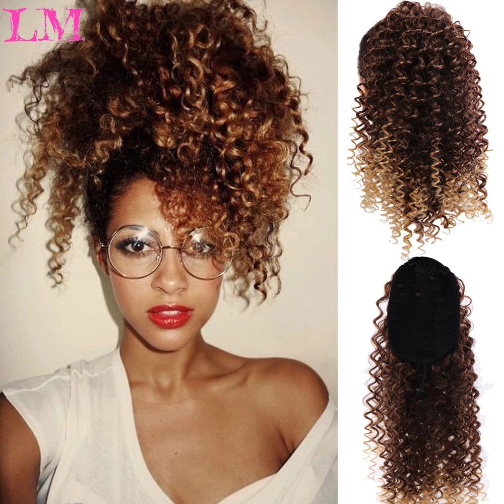 

LIANGMO Colorful Curly Long Black Ponytail Extension Drawstring 12inch Heat Resistant Synthetic Hair Piece for Women Girl Lady
