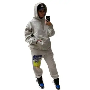 

2 Piece Set Tracksuit Women Casual Conjunto Deportivo Mujer Sportswear Long Sleeve Hooded Loose Graffiti Two Piece Sets