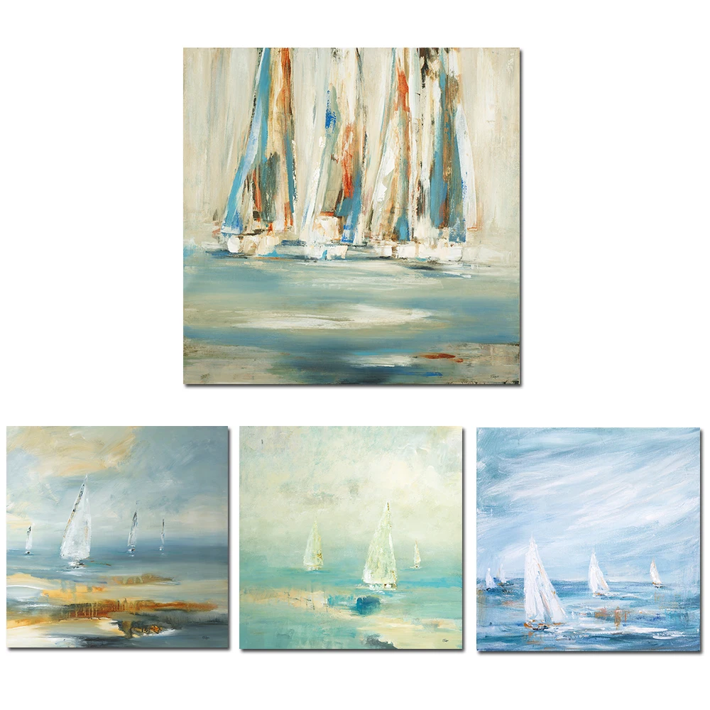 

Abstract Sailboats Painting 100% Handpainted Oil Painting On Canvas Modern Large Size Landscape Painting Wall Ar For Home Decor