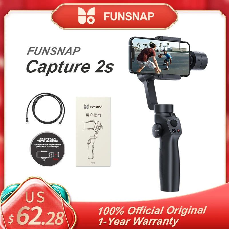 FUNSNAP Capture2s 3-Axis Gimbal Stabilizer with Focus Wheel for Recording Vlog iPhone 13 12 Pro Max Samsung s21 s20 Android | Электроника
