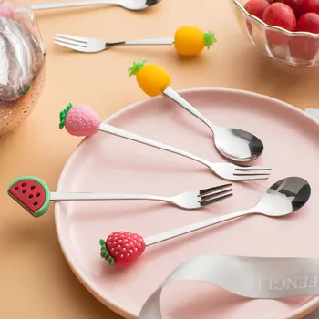 

Creative stainless steel fruit fork coffee spoon colorful fruit pattern stainless steel fork simple stainless steel mixing spoon