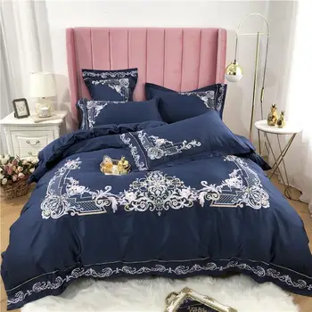 

New Luxury 60S Egyptian Cotton Royal Embroidery Palace Bedding Set Blue Pink Purple Green Duvet Cover Bed sheet/Linen Pillowcase