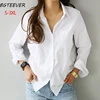 Blusa para mujer blanca con un bolsillo de Primavera de S-3XL, blusa para mujer, blusas holgadas informales de manga larga con cuello vuelto, estilo OL para mujer ► Foto 1/6