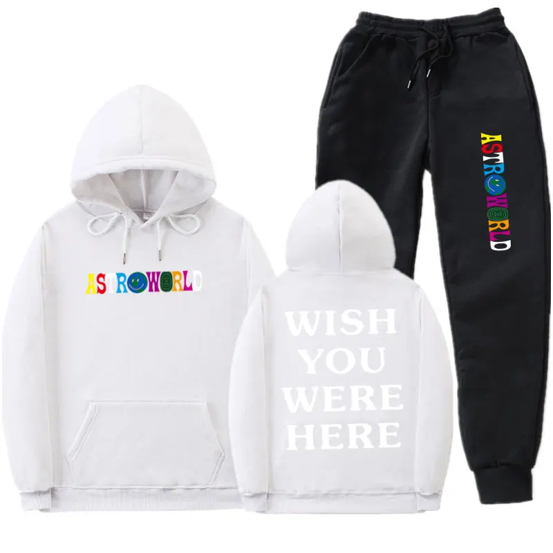 White MK68 Уличная Толстовка ASTROWORLD, спортивный костюм Мужская спортивная одежда, Комплекты Толстовки и штаны, повседневные, желаю вам здесь, толстовки, спортивный костюм - Цвет: White MK68