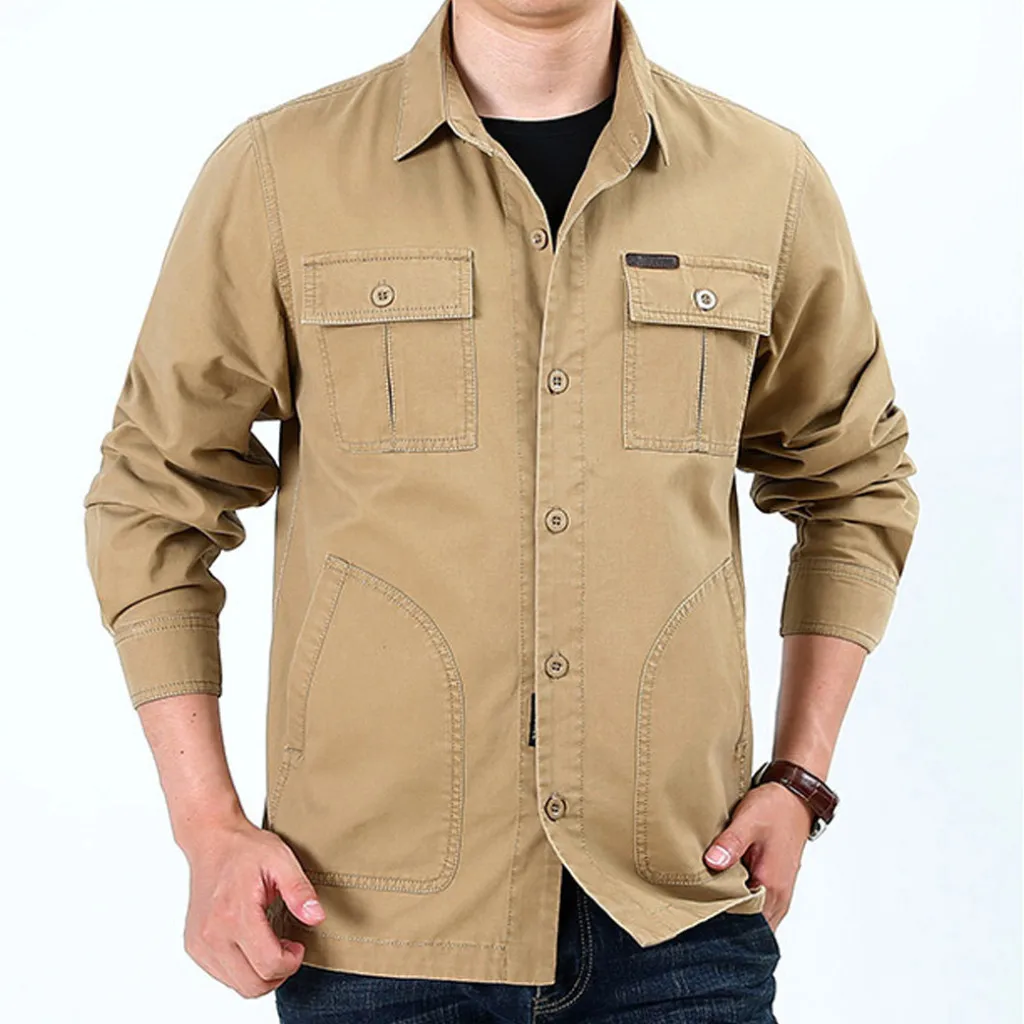 

Shirt Men Tactical Shirt Solid Colour Black Shirt Men Long Sleeve Four Season military Style Adult Men Shirts Plus Size 4XL