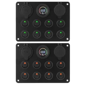 

Waterproof 8 Gang Rocker Switch Panel Kit 12V 24V Circuit Breaker Red/Green LED Marine Boat Rocker Switch Panel Dual USB Slots