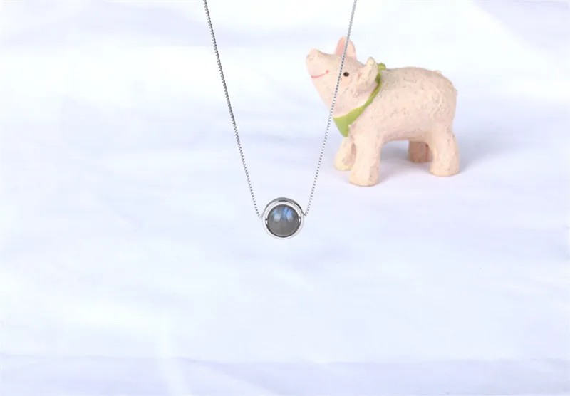 Necklaces Pendants For Women Solid S925 Silver 7mm-8mm Round Strawberry Quartz Moonstone Fine Jewelry Clavicular Chain Colar