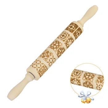 

2020 New Christmas Deer Wooden Rolling Pin Embossing Baking Cookies Noodle Biscuit Fondant Cake Dough Patterned Roller Snowflake