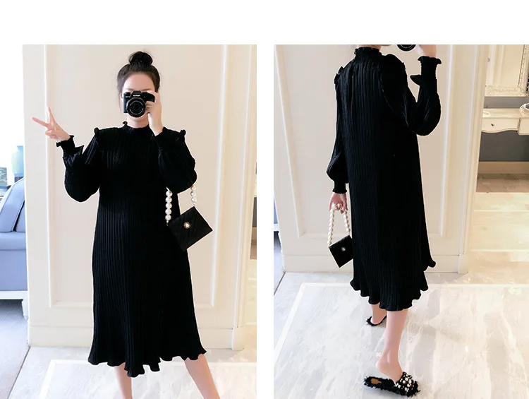New Spring Maternity Dresses Fashion Chiffon Pleated Long Pregnancy Dress 2020 Casual Loose Maternity Clothes For Pregnant Women (18)