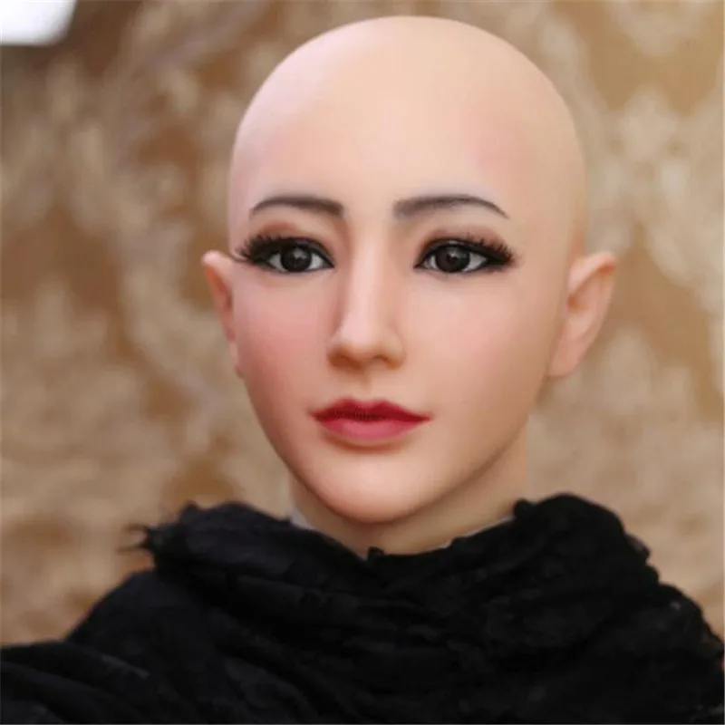 No Hair Новейший мягкий силиконовый реалистичный женский манекен головы Трансвестит маска ручной работы макияж трансгендерная маска на Хеллоуин для косплея 3D - Цвет: No Hair