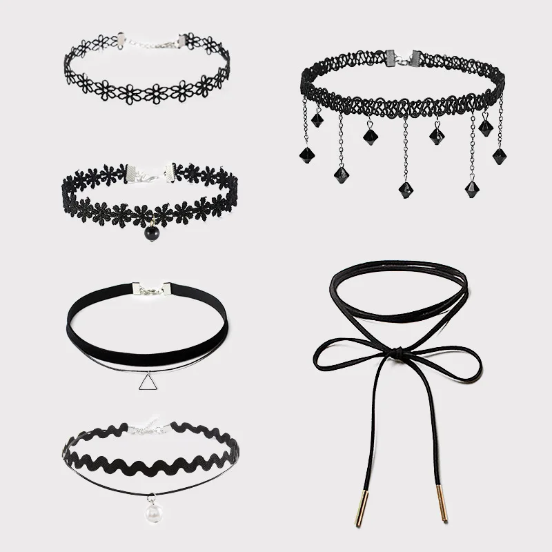 

CMH Japanese Korean of Simple Double Layer Choker Women's Short Collar Neck Band Cool Versatile Black String Item