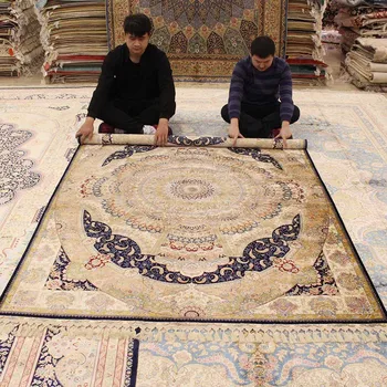 

Yilong 5.6'x8.3' Persian Design Beige Color Chinese Handknotted Oriental Silk Rug(CQG27A5.6x8.3)