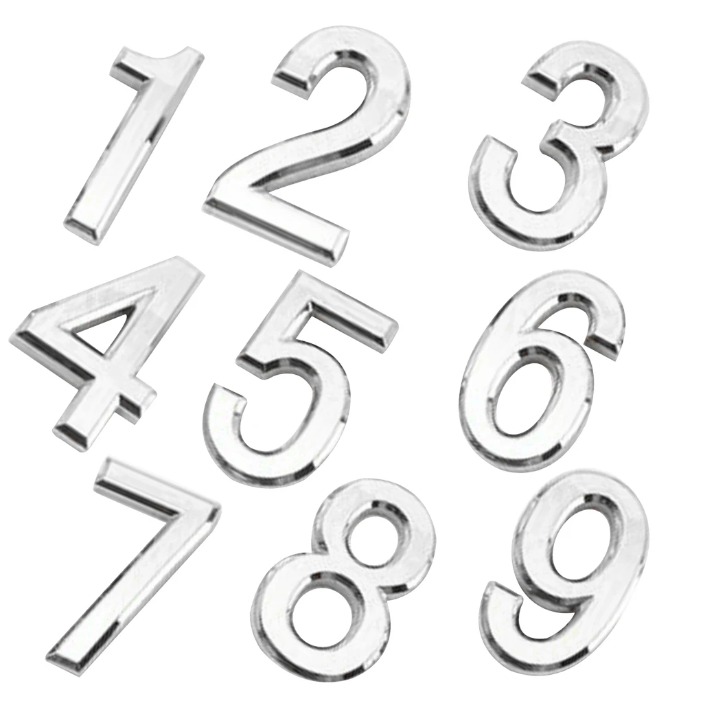 9pcs Modern ABS Plastic Self-Adhesive 1-9 Door Numbers House Address Sign Plate - Silver
