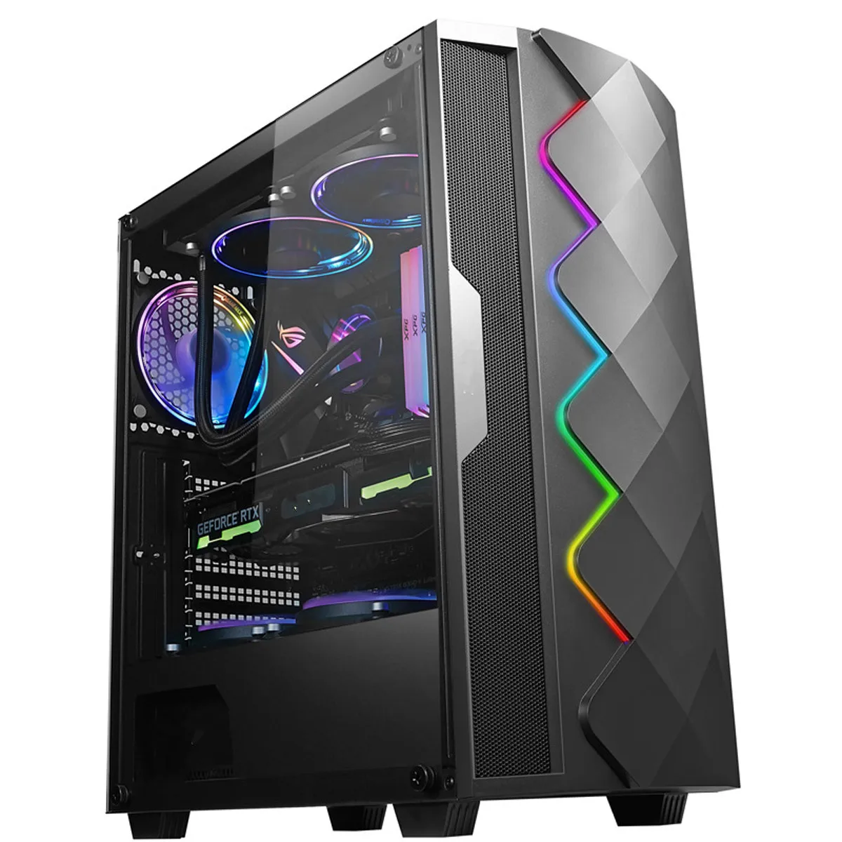 

8 Fans Toughened Glass Electric Contest PC Case Water Cooling with RGB Light Graphics Card Bracket Support ATX/MATX/ITX