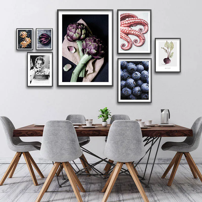Food Poster and Print Octopus Artichoke Fruit vegetable Canvas Painting Wall Art Picture Kitchen Dining Room Restaurant Decor | Дом и сад