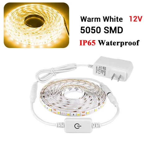 5050 Warm White IP65 SMD2835 с регулируемой яркостью 5 в светодиодный ленточный светильник с сенсорным датчиком светодиодный гибкий ленточный светильник светодиодный светильник для шкафа шкаф светильник - Цвет: 5050 Warm White IP65
