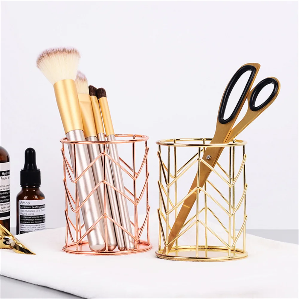 

Makeup Storage Box Cylindrical Case Storage Lipstick Brush Pen Holder Organizer Iron Make up tool collection Rose Gold Yellow