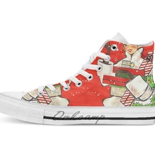 Счастливый праздник шоппинг девушка винтажные рождественские поздравительные открытки дышащие Повседневные высокие на шнуровке холщовая обувь кеды