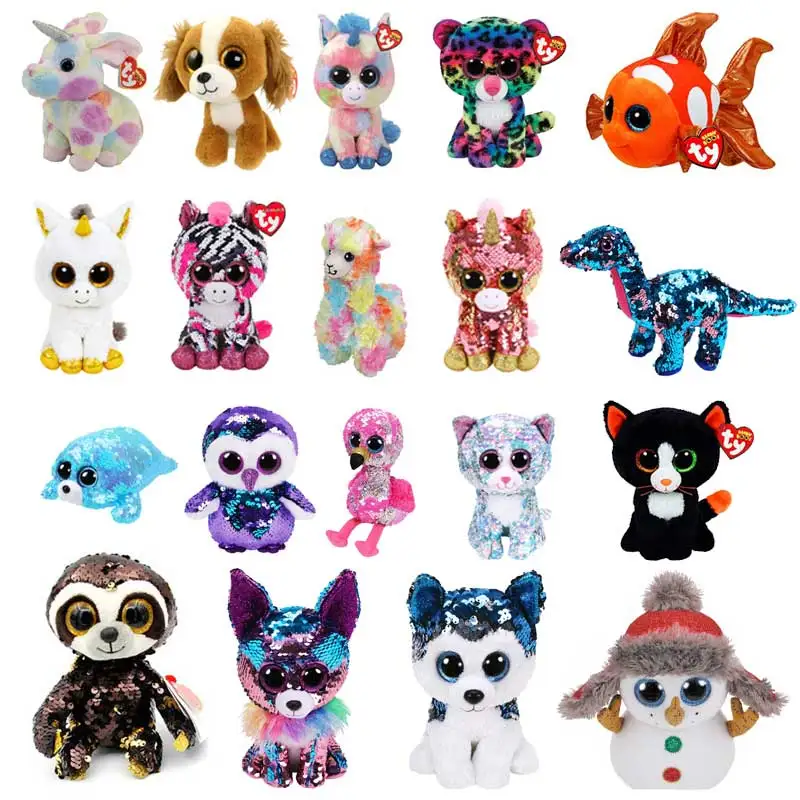 15cm Ty Beanie Big Eyes filling Soft Plush snowman Dinosaur fox sloth owl Rabbit fish leopard sheep unicorn Toys Christmas Gift | Игрушки и