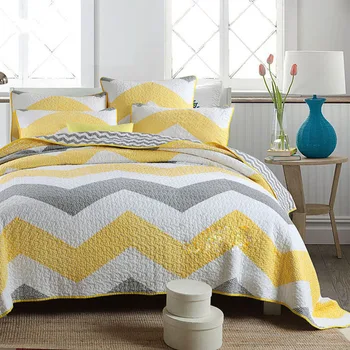 

Striped Cotton Quilted Patchwork Bedspread Handmade Summer Quilt Bed Cover Set Double Queen King Coverlet Pillow Shams American